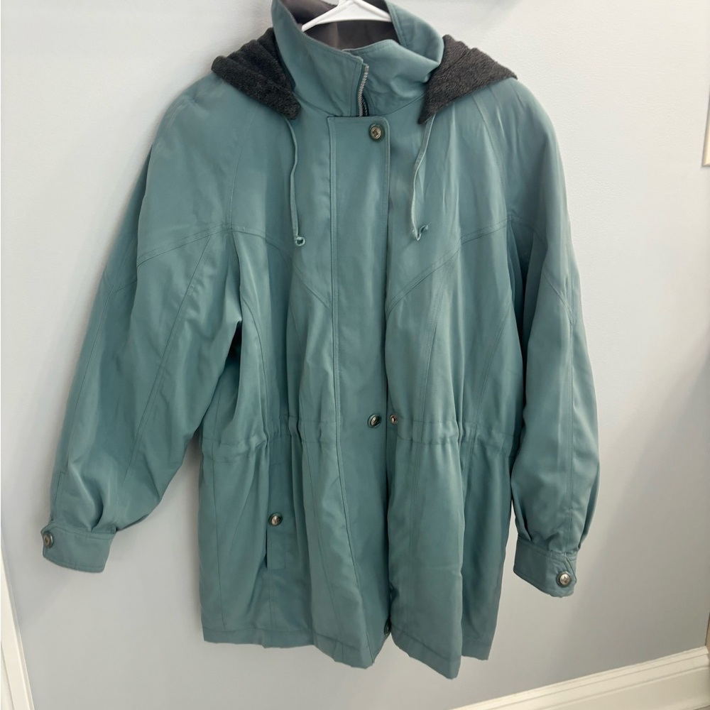 Elegant Teal Utility Jacket with Hood